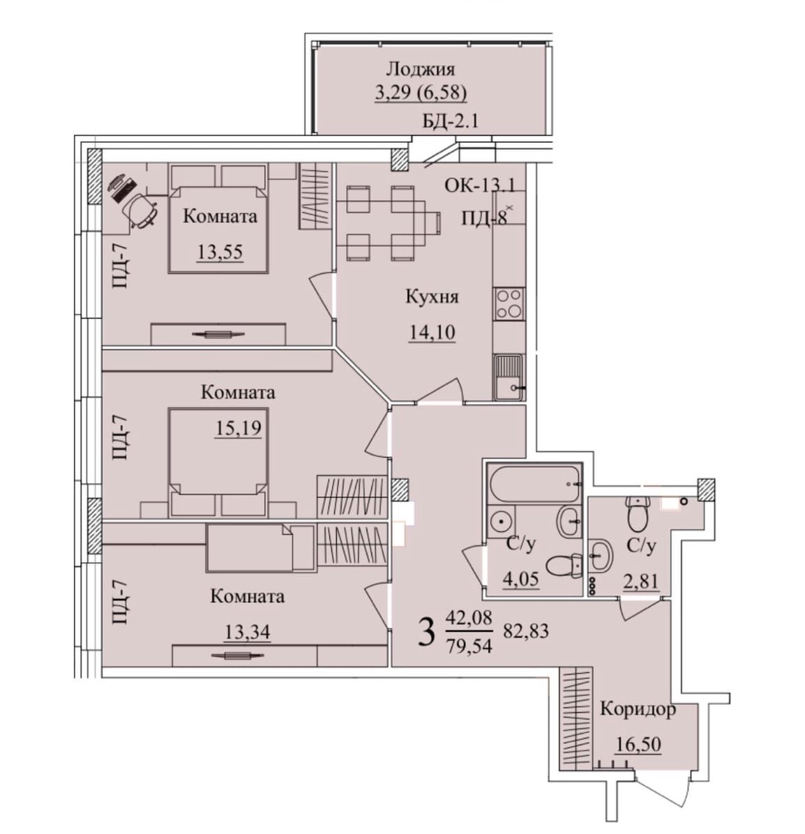 планировка квартиры 83 м2